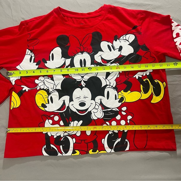 Disney Mickey Minnie Mouse Print Cropped Crew Neck Long Sleeves red tee SZ XXL - Picture 14 of 16